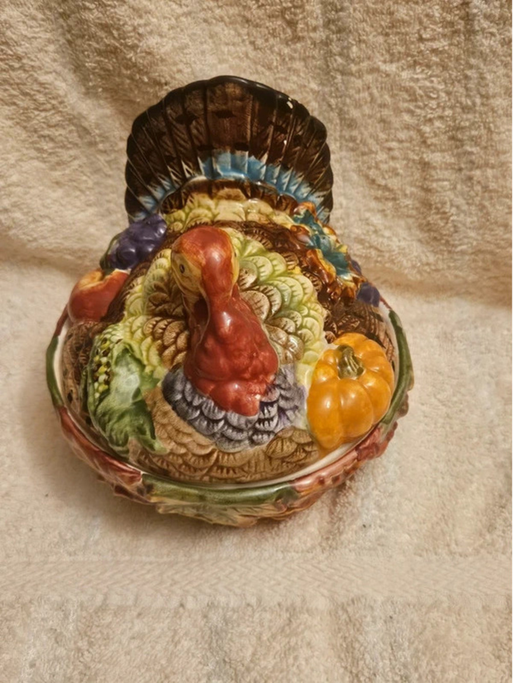 Vintage Turkey Gravy Boat Covered Dish Fall Harvest Thanksgiving Ceramic 6"
